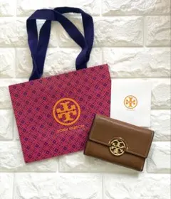 (美品)紙袋付き　Tory Burch ブラウン 三つ折り財布