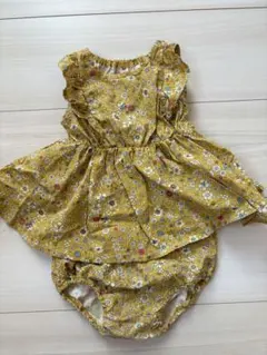 フリル付き セットアップ イエロー マスタード 花柄 80