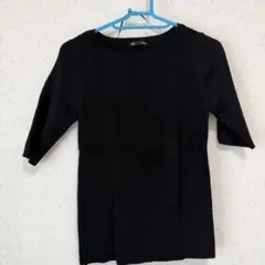 gu 黒のリブ編み半袖トップス sサイズ