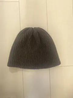 ウールリブ編みニット帽 ダークブラウン