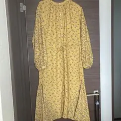 OZOC 花柄イエローロングシャツワンピース