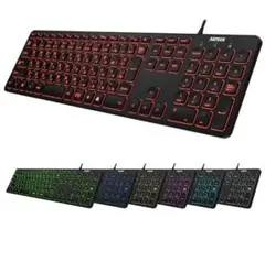 Arteck USB 有線 ワイヤー キーボード 7色バックライト搭載