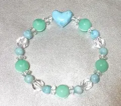 【ハートのラリマー☆クリソプレーズ☆ブレスレット】天然石　パワーストーン　水晶