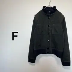 ブルゾン　Ｆ　ダークグリーン ボタン付き　ジャケット　ハイネック　ブラック