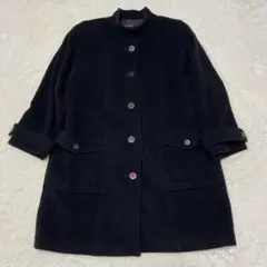 レリアン　大きいサイズ １３号　ブラックロングコート　スタンドカラー