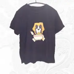 【夏物セール】犬 ラーメン イラストTシャツ 黒 半袖