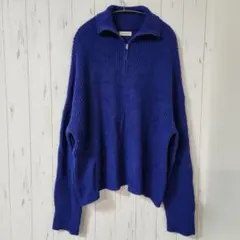 elgna【XL】ハーフジップ ニット セーター ブルー ゆるだぼ 大きめサイズ