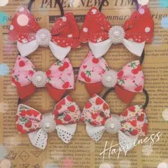 G2065 ハンドメイド　ヘアゴム セット　赤　苺