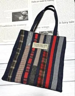 アップリケトートバッグ　赤系　ハンドメイド
