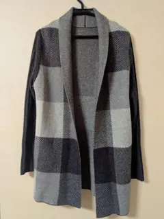 DAMAcollectionチェック柄 ショールカラー カーディガン グレーのサムネイル