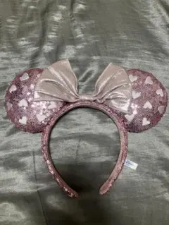 ディズニー　カチューシャ　ミニー　スパンコール　ピンク　ハート刺繍