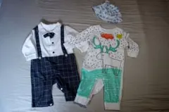 ２枚セット　長袖ロンパース＆帽子　ベビー　60-70