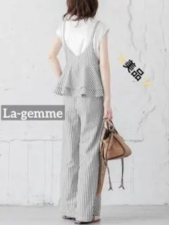 k384 ✨美品✨　La-gemme バックフリルサロペット　リネン　コットン