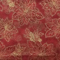 71112 ポインセチア　ゴールド　メタリック　ホフマンファブリック　輸入生地