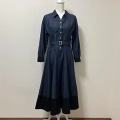 ダイアグラム デニムワンピース　ロングワンピース　ベルト付き　秋　冬　春　上品