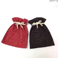和柄リバーシブル巾着袋 (小花) 2個セット