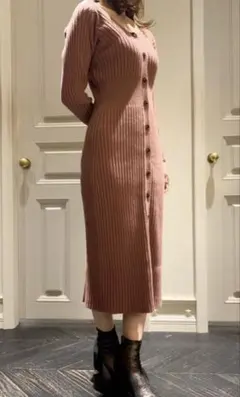 【FRAY I.D】フロントボタンリブタイトワンピース　ニットワンピース