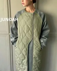 JUNOAH　キルティング切替ノーカラーコートのサムネイル