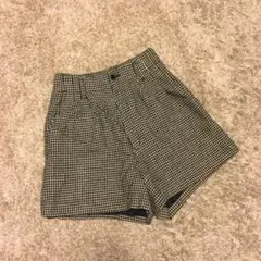 千鳥柄 ツイード ショートパンツ ハイウエスト ミニスカート 黒 白 キュロット