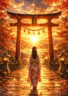 049【朝日に導かれる開運の鳥居】運気上昇・開運招福・願望成就 幻想開運アート