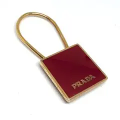 プラダ レッド×ゴールド ハイヒール柄三角ロゴ キーホルダー【美品