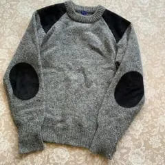 ビームス BEAMS スエードパッチ　厚手　ウールクルーネックニットMグレー系