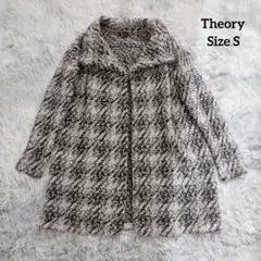 Theory セオリー ウール 襟付 ニットコート 着流し グレー/ブラック S