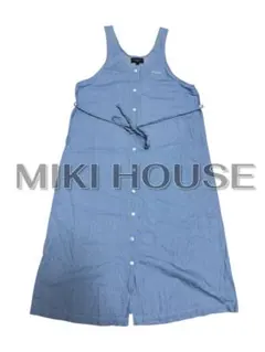 MIKI HOUSE デニム風ワンピース M〜L 美品 ゆったり 前開き
