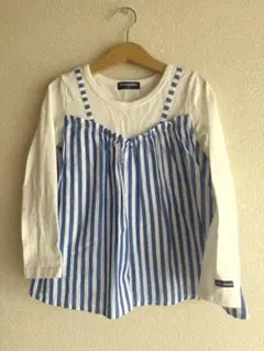 Moujonjon 青白ストライプ 長袖Tシャツ 120