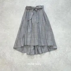 one way/アシンメトリーフレアスカート/M/グレー/チェック柄/リボン付のサムネイル