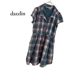 dazzlin 半袖ミニワンピース ブルー チェック柄 S 裏地あり
