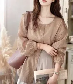 classicalelf ベージュ 波模様 長袖シャツ