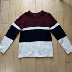 ボーダー柄 クルーネックニットセーター　BACKNUMBER
