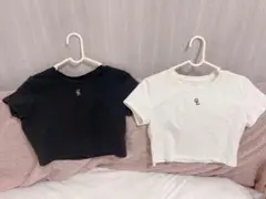 clear ワンポイント刺繍 ストレッチチビTシャツ 2色セット（黒・白）のサムネイル