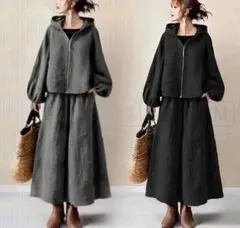 2L 黒 上下 セットアップ ロング ワイドパンツ パーカー b8