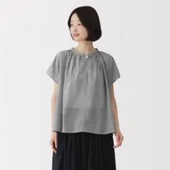 無印 フレンチスリーブブラウス ギンガムチェック　北欧暮らしの道具店