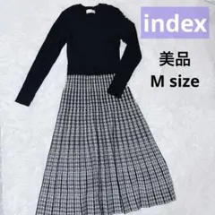 index M千鳥チェック柄ワンピース ニットワンピース ドッキングワンピース