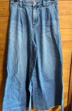 ライトブルー ハイウエスト ワイドパンツ