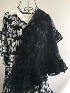 画像追加　未使用　ワンダフルワールド　バラ刺繍ピコフリル　小さめストール