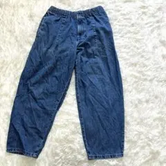ジーユー デニム ワイドパンツ シェフパンツ テーパード ジーンズ 紺 M 美品