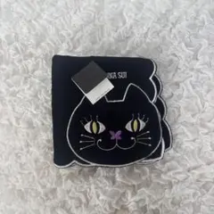 ANNA SUI 猫の刺繍タオルハンカチ　黒