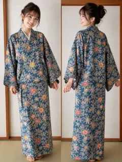 花柄 2部式着物 日本製のサムネイル