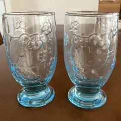 HELLO  KITTY  レリーフグラス　ブルー透明2個セット