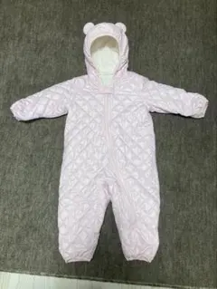 ベビー80 ユニクロ キルティング くま耳フードつき全身コート 薄ピンク