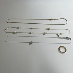 サージカルステンレス　【CENE】ネックレス×3 指輪×1【4点セット】