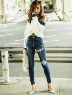 DYDAダメージ加工デニムスキニー