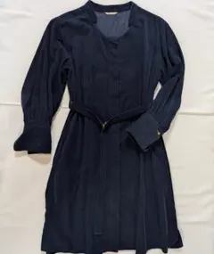 BEAMS HEART 七分袖 コーデュロイ ワンピース ネイビー 七分袖