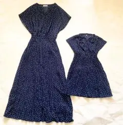 anyFAM ネイビー ドット柄 親子ワンピースセット 100-110