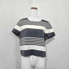 ストロベリーフィールズ ボーダー半袖ニット グレー系 コットン（M）