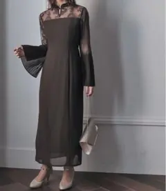 epicdayドレス　プリーツスリーブシフォンロングワンピース　結婚式参列ドレス